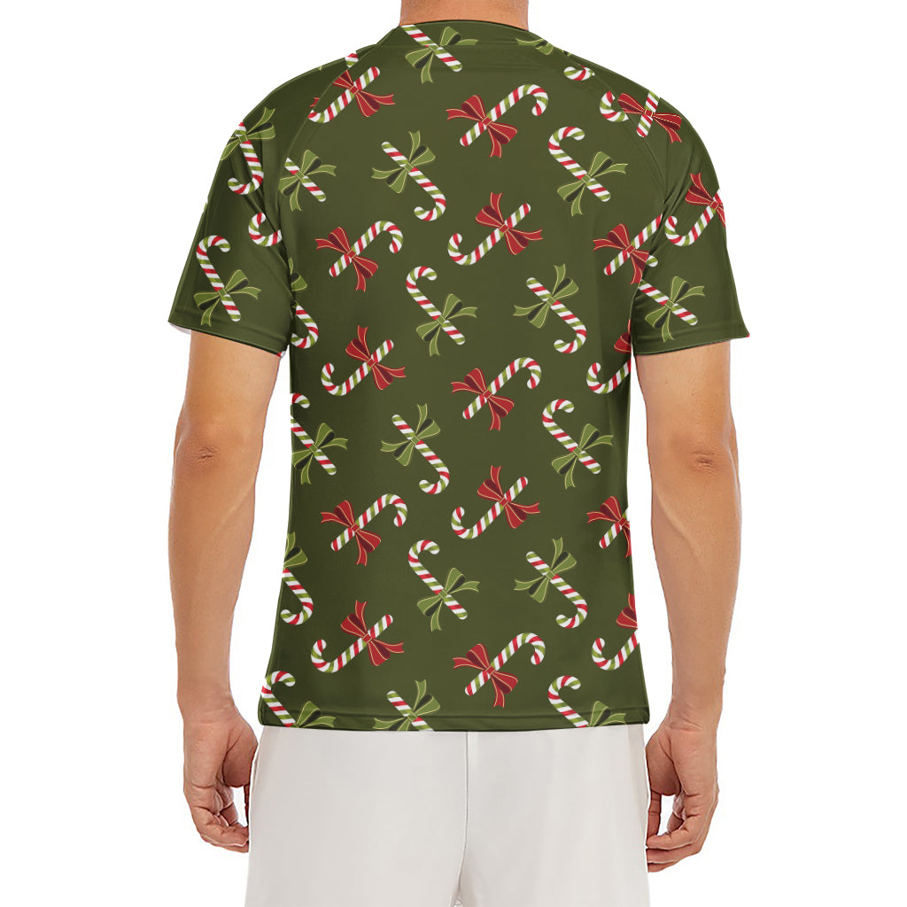 Xmas Candy Cane Pattern Print Men's Short Sleeve Rash Guard