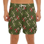 Xmas Candy Cane Pattern Print Men's Split Running Shorts