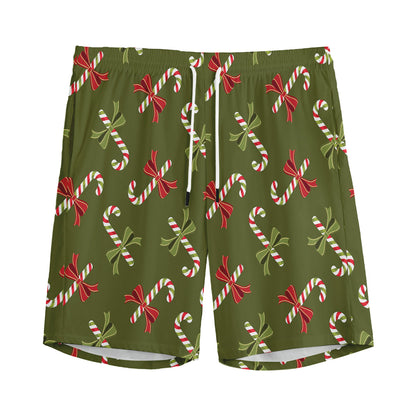 Xmas Candy Cane Pattern Print Men's Sports Shorts