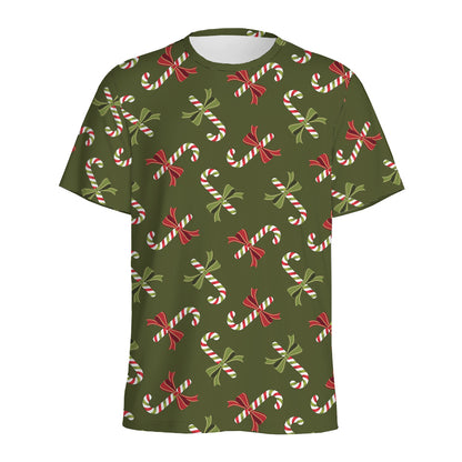 Xmas Candy Cane Pattern Print Men's Sports T-Shirt
