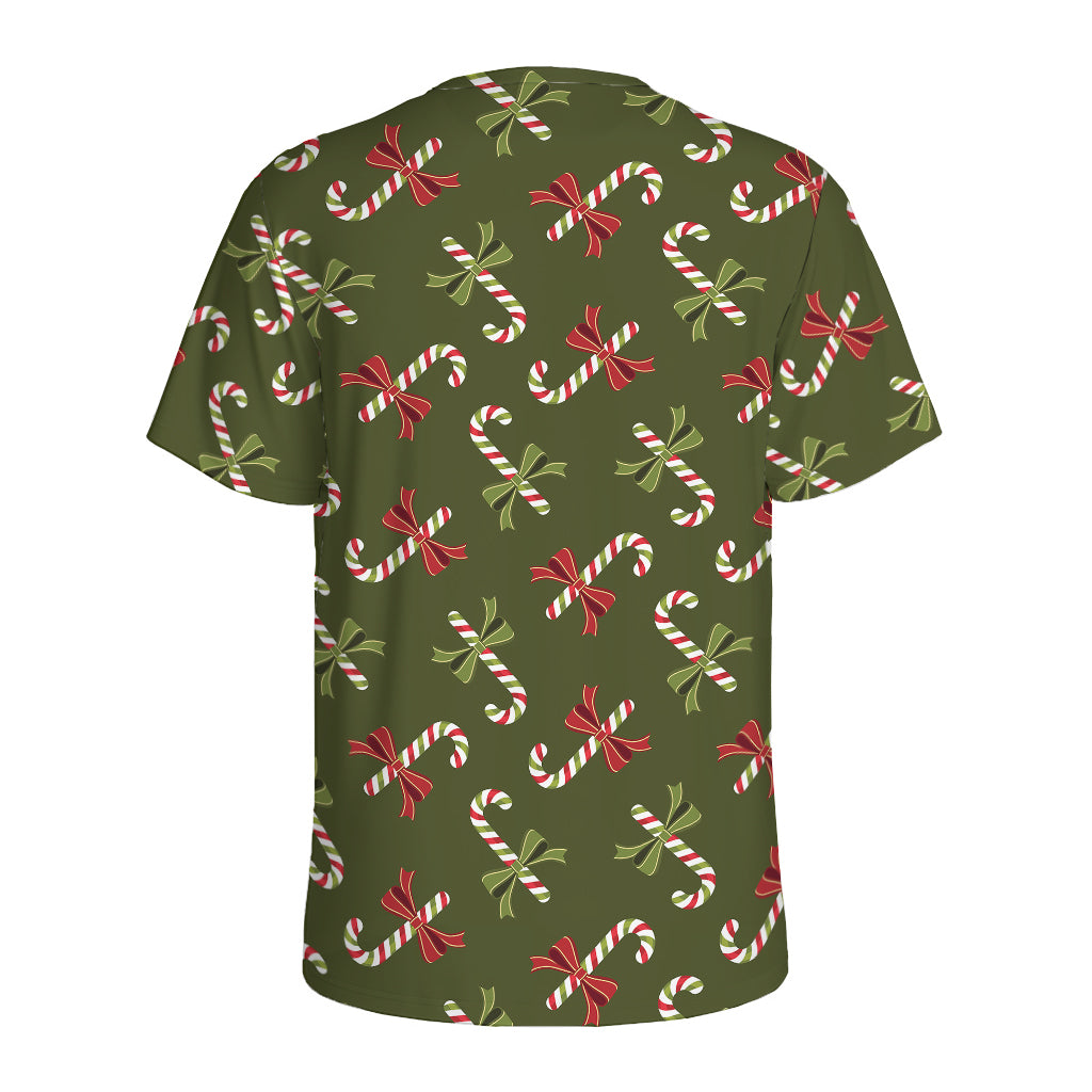 Xmas Candy Cane Pattern Print Men's Sports T-Shirt