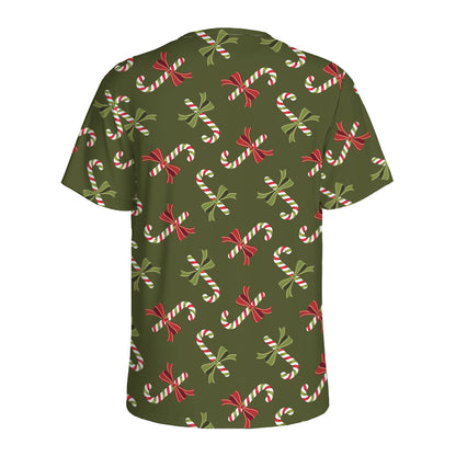 Xmas Candy Cane Pattern Print Men's Sports T-Shirt