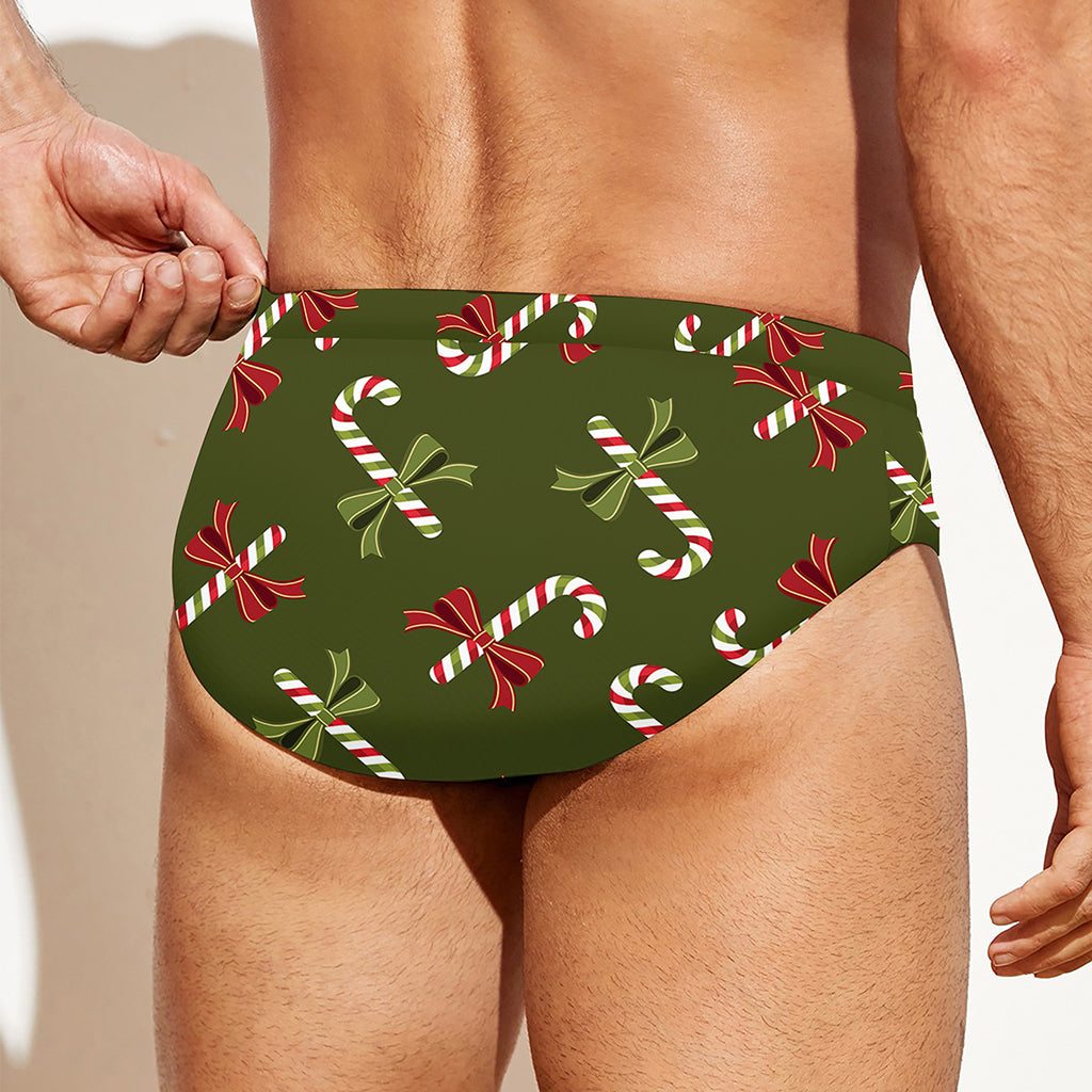 Xmas Candy Cane Pattern Print Men's Swim Briefs