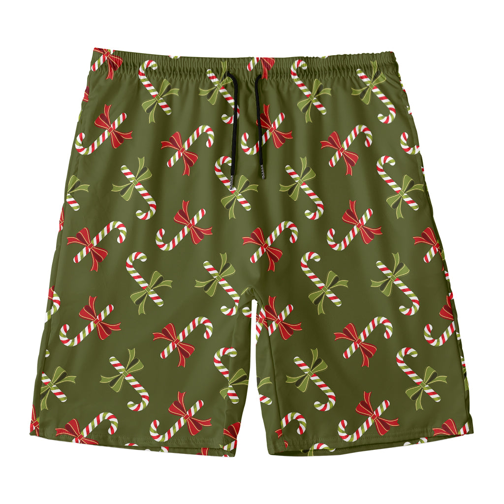 Xmas Candy Cane Pattern Print Men's Swim Trunks