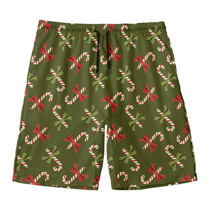 Xmas Candy Cane Pattern Print Men's Swim Trunks
