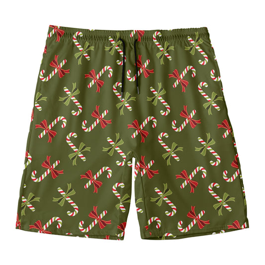 Xmas Candy Cane Pattern Print Men's Swim Trunks