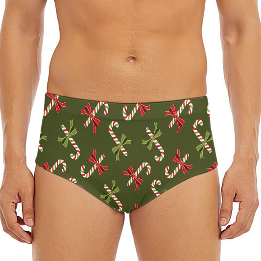 Xmas Candy Cane Pattern Print Men's Triangle Swim Briefs