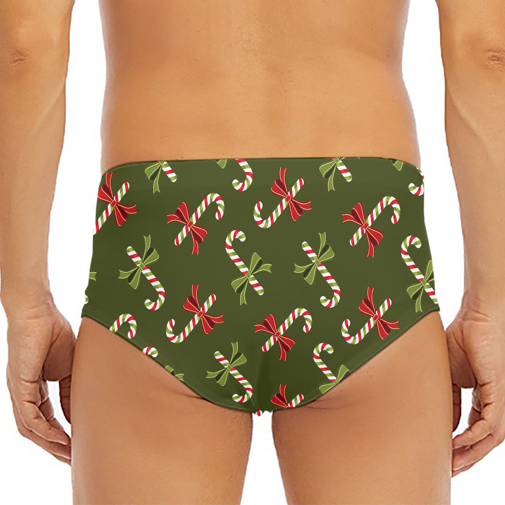 Xmas Candy Cane Pattern Print Men's Triangle Swim Briefs