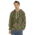Xmas Candy Cane Pattern Print Men's Velvet Pullover Hoodie