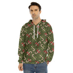Xmas Candy Cane Pattern Print Men's Velvet Pullover Hoodie