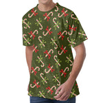 Xmas Candy Cane Pattern Print Men's Velvet T-Shirt