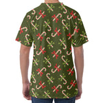 Xmas Candy Cane Pattern Print Men's Velvet T-Shirt