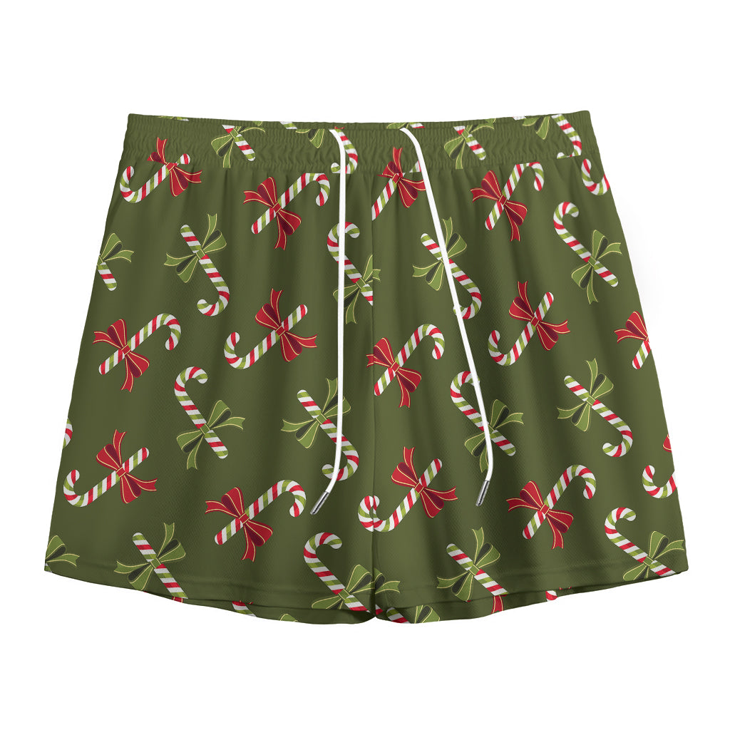 Xmas Candy Cane Pattern Print Mesh Shorts