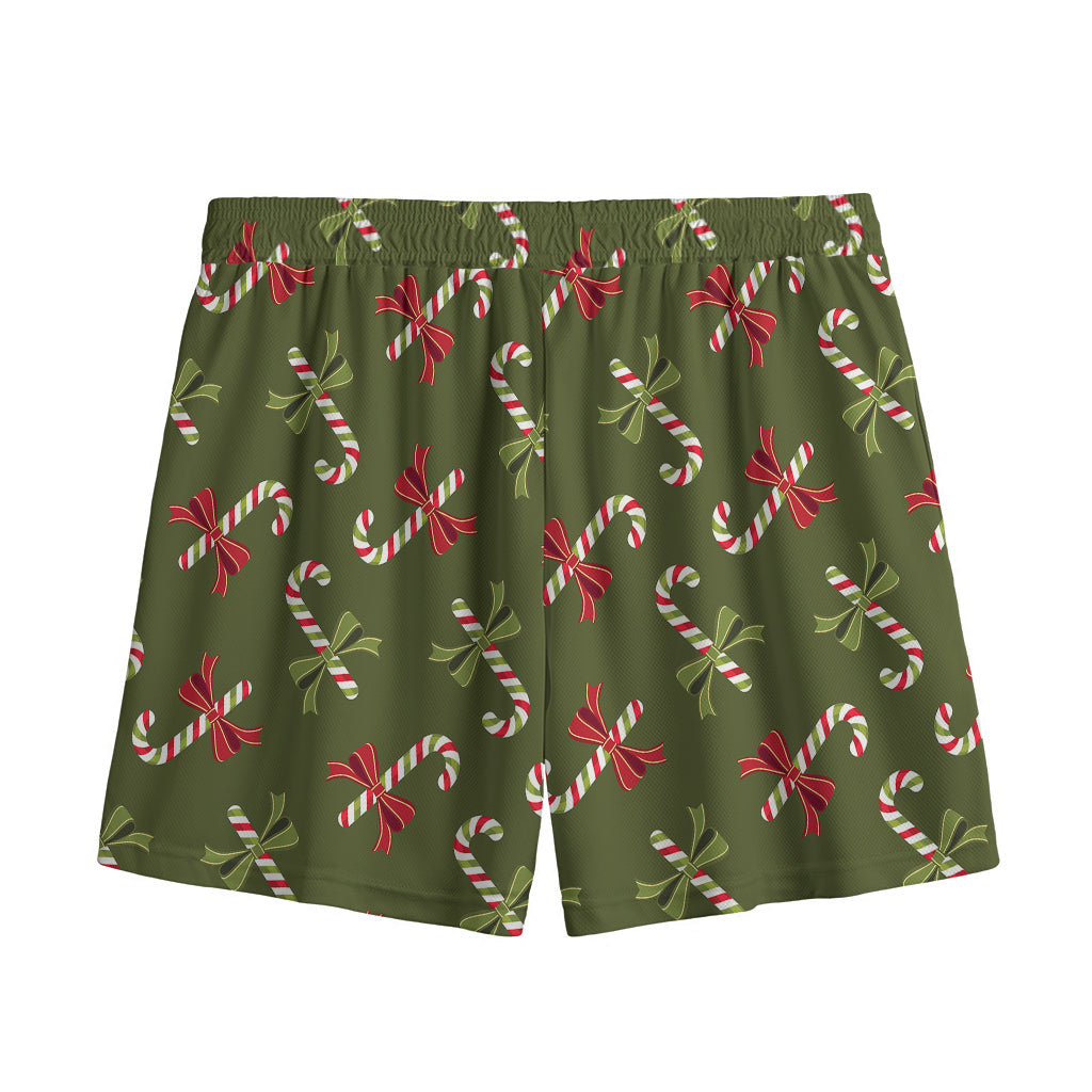 Xmas Candy Cane Pattern Print Mesh Shorts