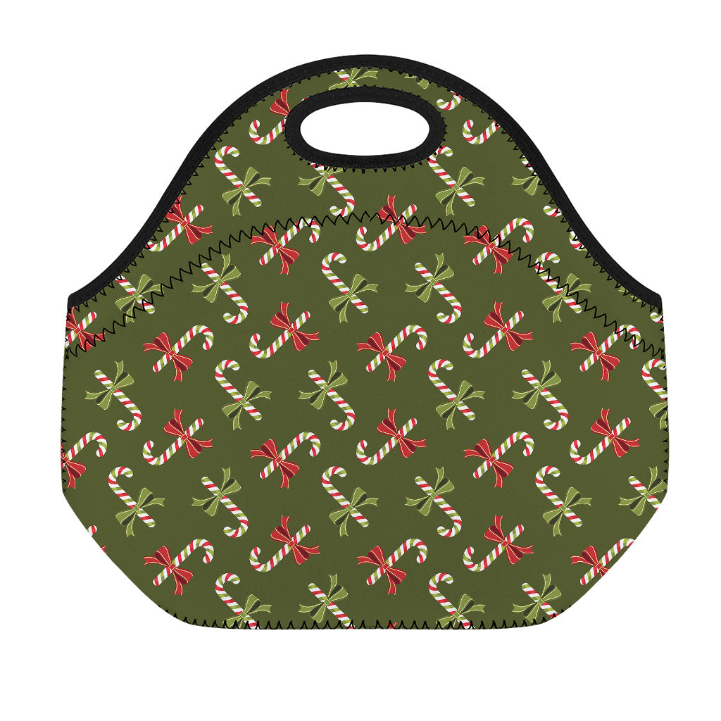 Xmas Candy Cane Pattern Print Neoprene Lunch Bag