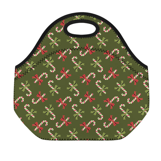 Xmas Candy Cane Pattern Print Neoprene Lunch Bag