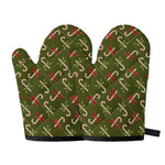 Xmas Candy Cane Pattern Print Oven Mitts