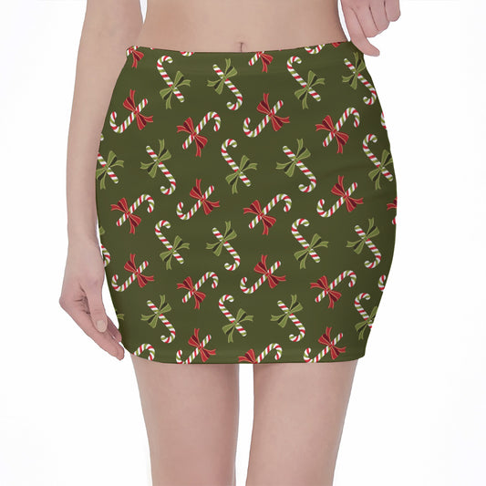 Xmas Candy Cane Pattern Print Pencil Mini Skirt