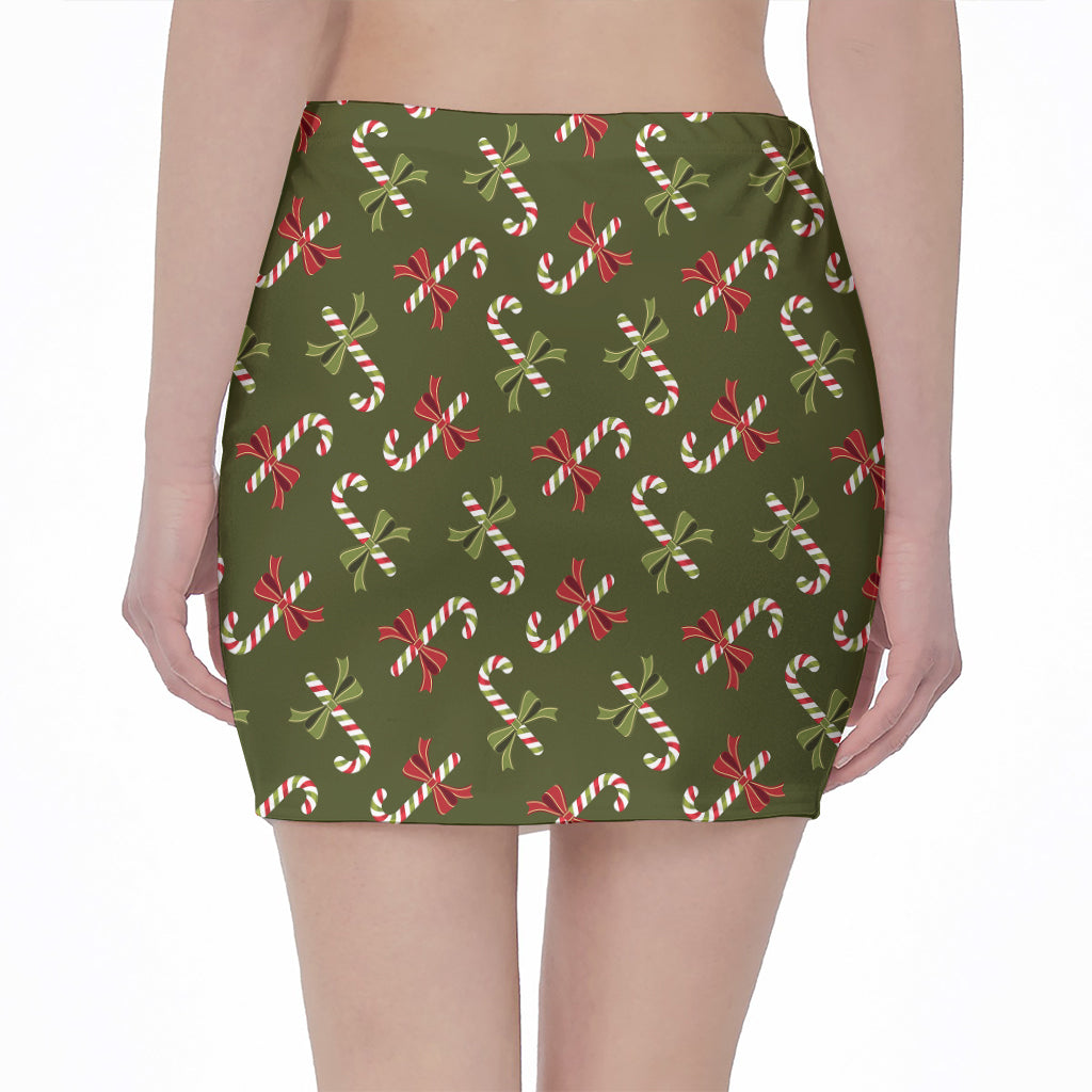 Xmas Candy Cane Pattern Print Pencil Mini Skirt