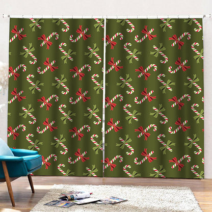 Xmas Candy Cane Pattern Print Pencil Pleat Curtains