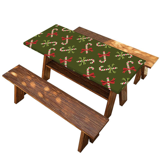Xmas Candy Cane Pattern Print Picnic Table Cover
