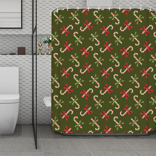 Xmas Candy Cane Pattern Print Polyester Shower Curtain