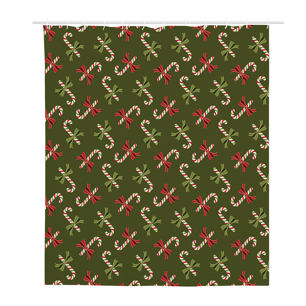 Xmas Candy Cane Pattern Print Polyester Shower Curtain