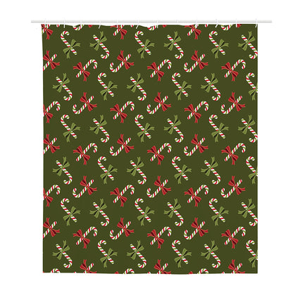 Xmas Candy Cane Pattern Print Polyester Shower Curtain