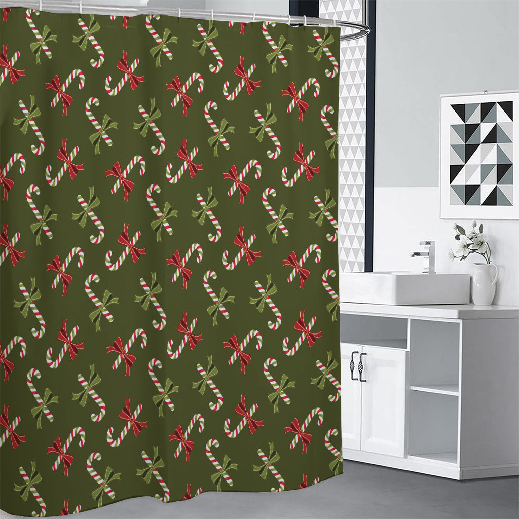 Xmas Candy Cane Pattern Print Premium Shower Curtain