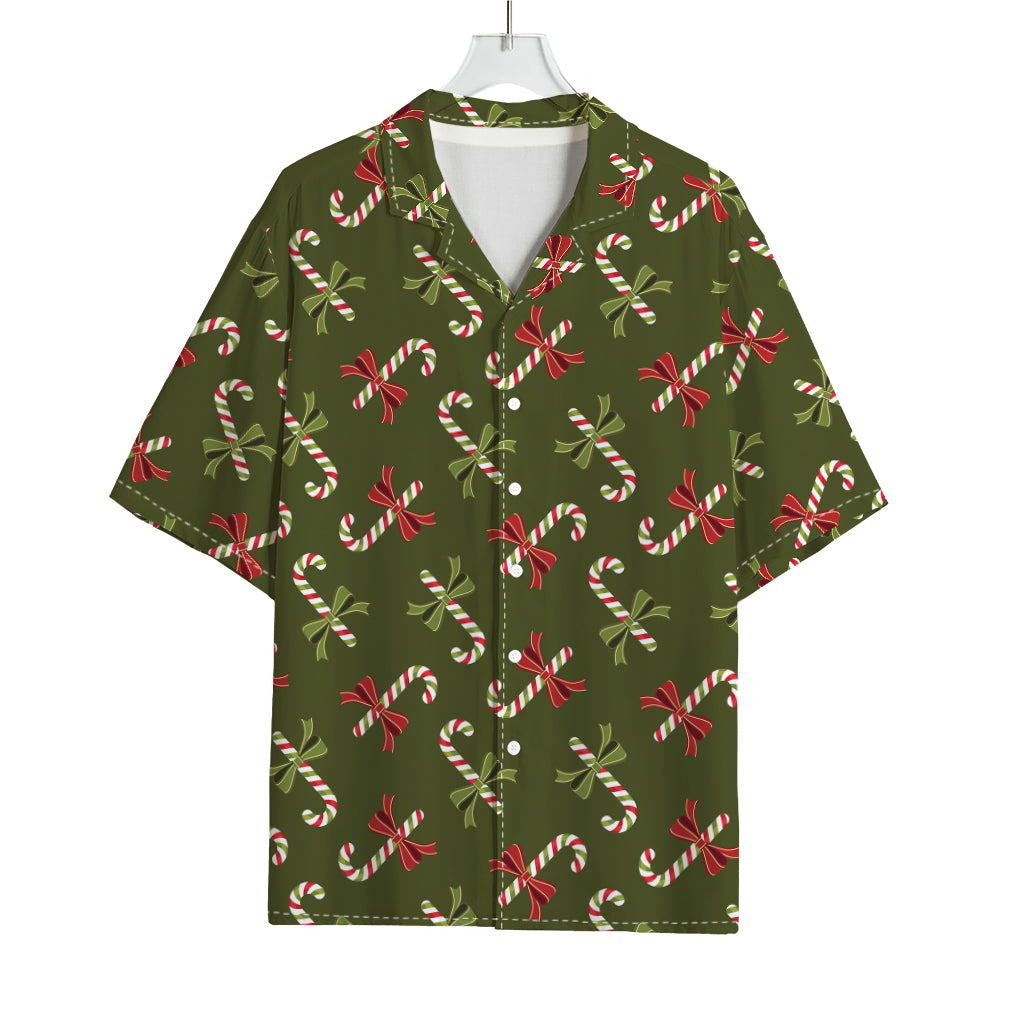 Xmas Candy Cane Pattern Print Rayon Hawaiian Shirt