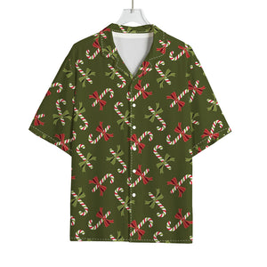 Xmas Candy Cane Pattern Print Rayon Hawaiian Shirt