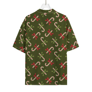 Xmas Candy Cane Pattern Print Rayon Hawaiian Shirt