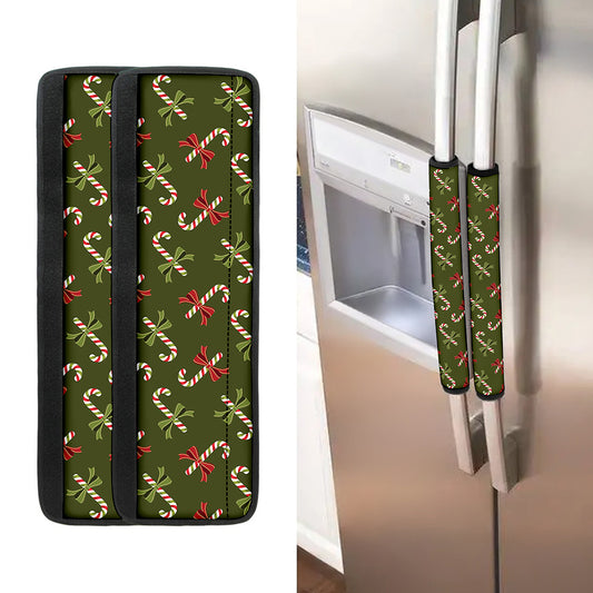 Xmas Candy Cane Pattern Print Refrigerator Handle Covers
