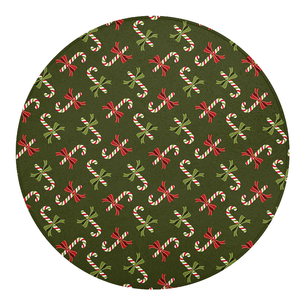 Xmas Candy Cane Pattern Print Round Blanket