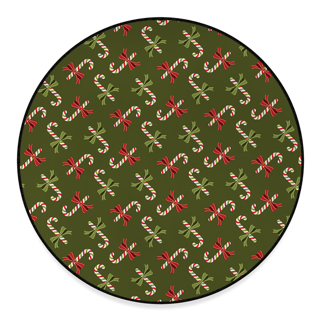 Xmas Candy Cane Pattern Print Round Floor Mat
