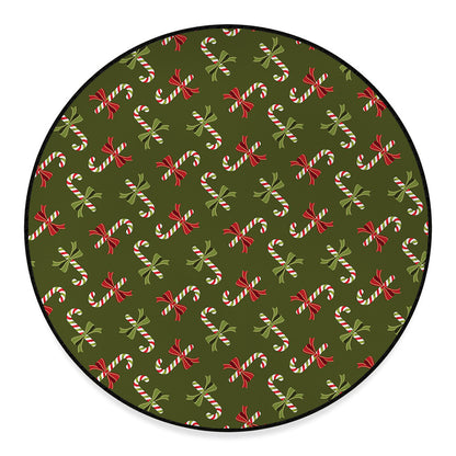 Xmas Candy Cane Pattern Print Round Floor Mat