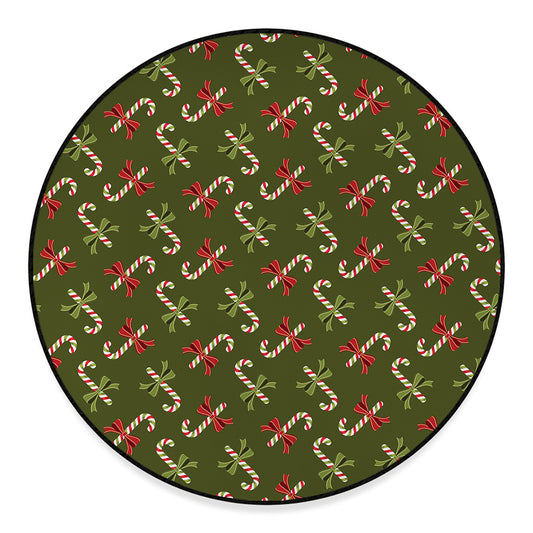 Xmas Candy Cane Pattern Print Round Floor Mat