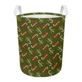 Xmas Candy Cane Pattern Print Round Laundry Basket