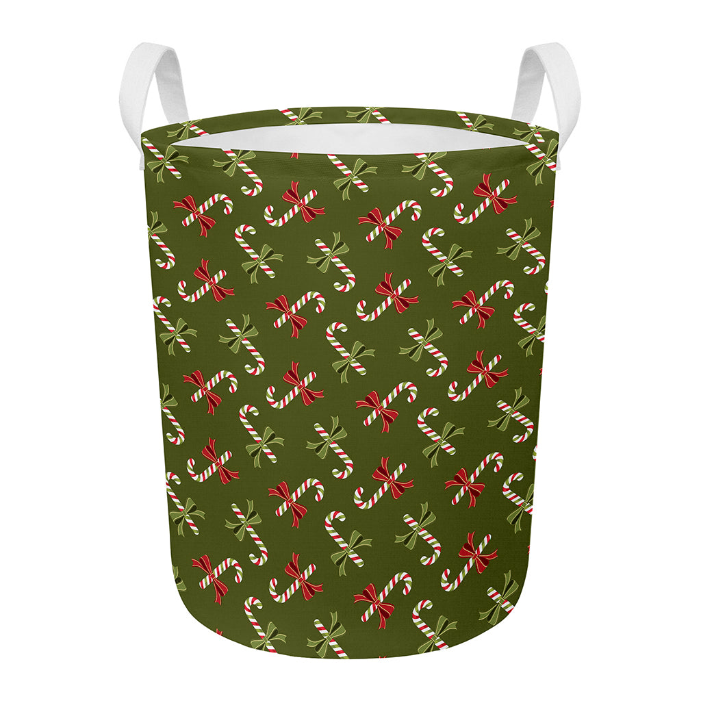 Xmas Candy Cane Pattern Print Round Laundry Basket