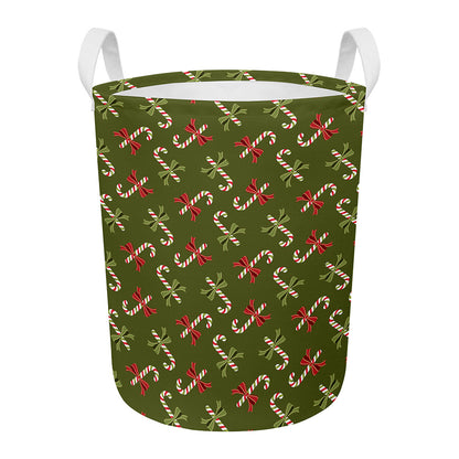 Xmas Candy Cane Pattern Print Round Laundry Basket