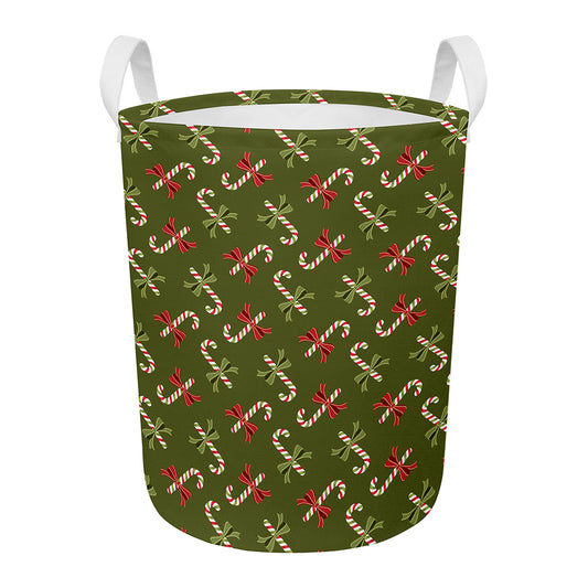 Xmas Candy Cane Pattern Print Round Laundry Basket