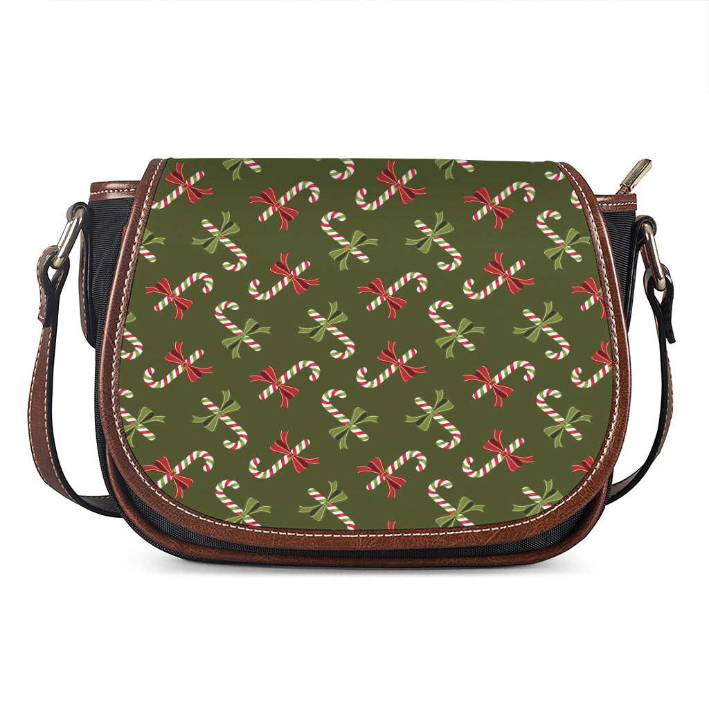Xmas Candy Cane Pattern Print Saddle Bag