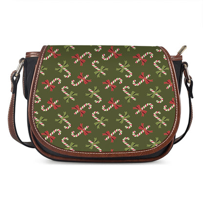 Xmas Candy Cane Pattern Print Saddle Bag