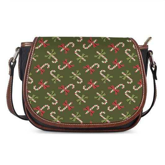 Xmas Candy Cane Pattern Print Saddle Bag