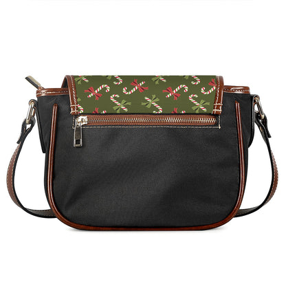 Xmas Candy Cane Pattern Print Saddle Bag