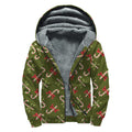 Xmas Candy Cane Pattern Print Sherpa Lined Zip Up Hoodie