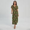 Xmas Candy Cane Pattern Print Short Sleeve Maxi Dress