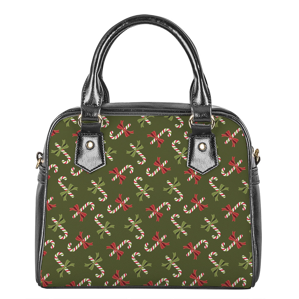 Xmas Candy Cane Pattern Print Shoulder Handbag