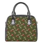 Xmas Candy Cane Pattern Print Shoulder Handbag