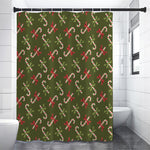 Xmas Candy Cane Pattern Print Shower Curtain